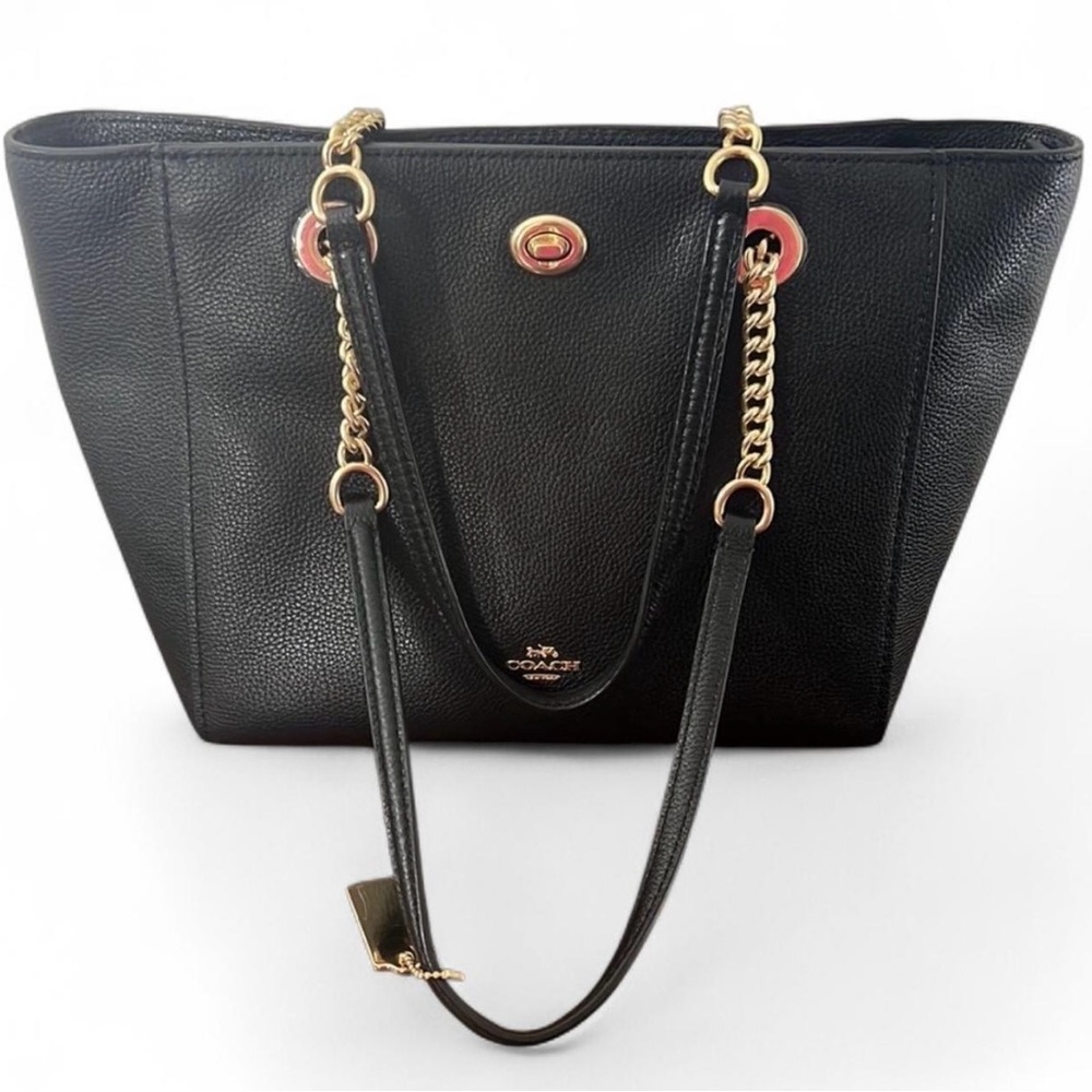 Coach turnlock chain tote 2, black